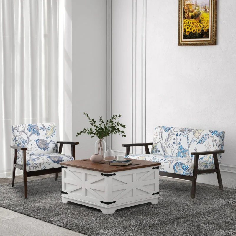 Square Lift Top White Modern Coffee Table with Hidden Storage Compartment - Image 6
