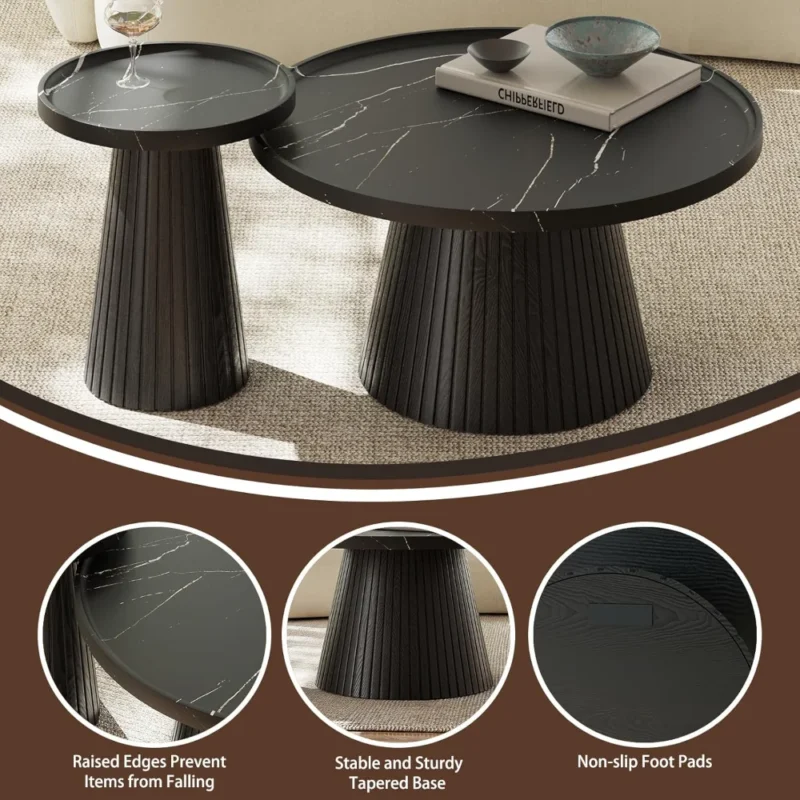 Round Nesting Marble Veneer Mid-Century Modern Coffee Tables Set of 2 - Image 4