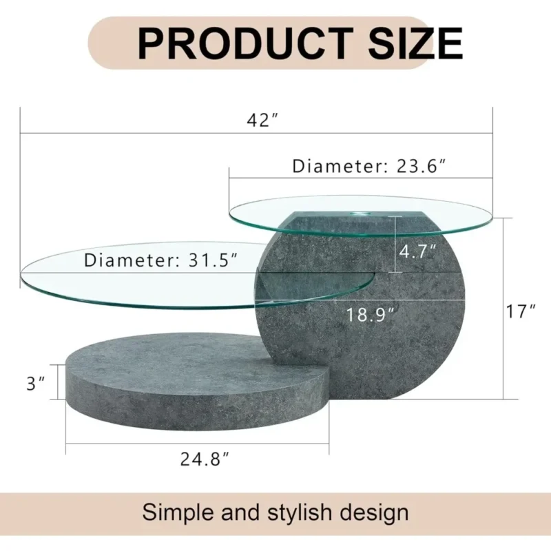 Round 3-Tier Glass Mid-Century Modern Coffee Table for Small Spaces - Image 2