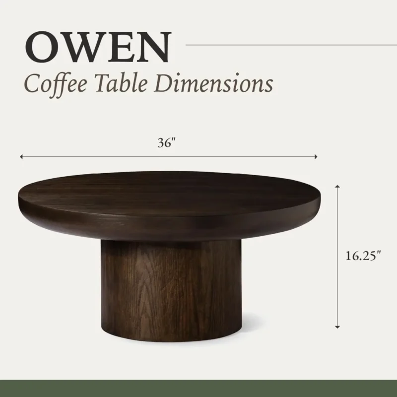 Round Rubber Wood Mid-Century Modern Coffee Table with Pedestal Base - Image 2