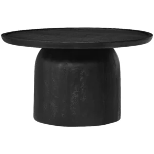 Round Mango Wood Mid-Century Modern Coffee Table with Black Finish