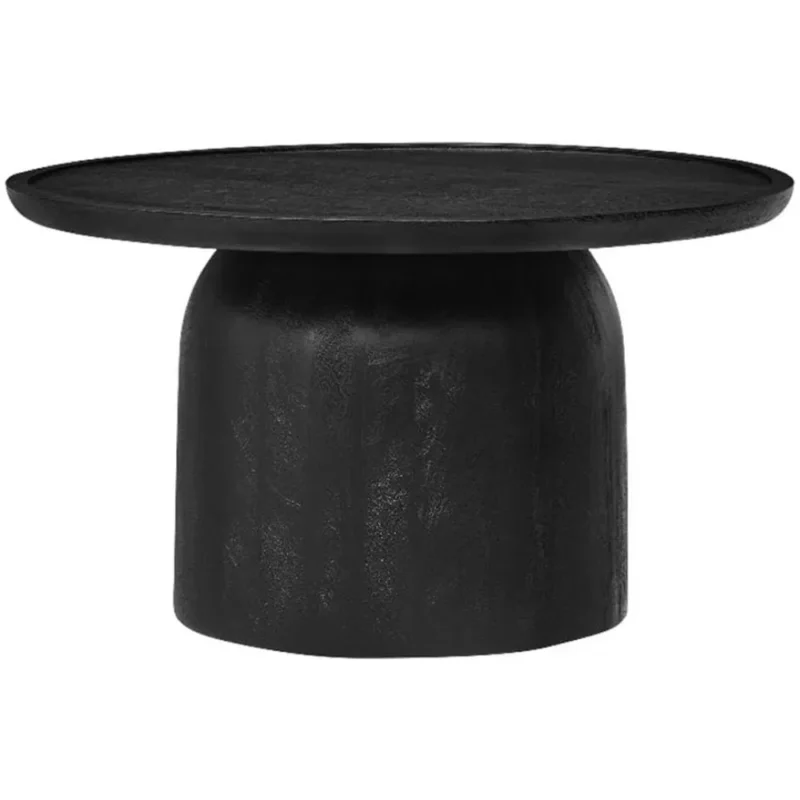 Round Mango Wood Mid-Century Modern Coffee Table with Black Finish