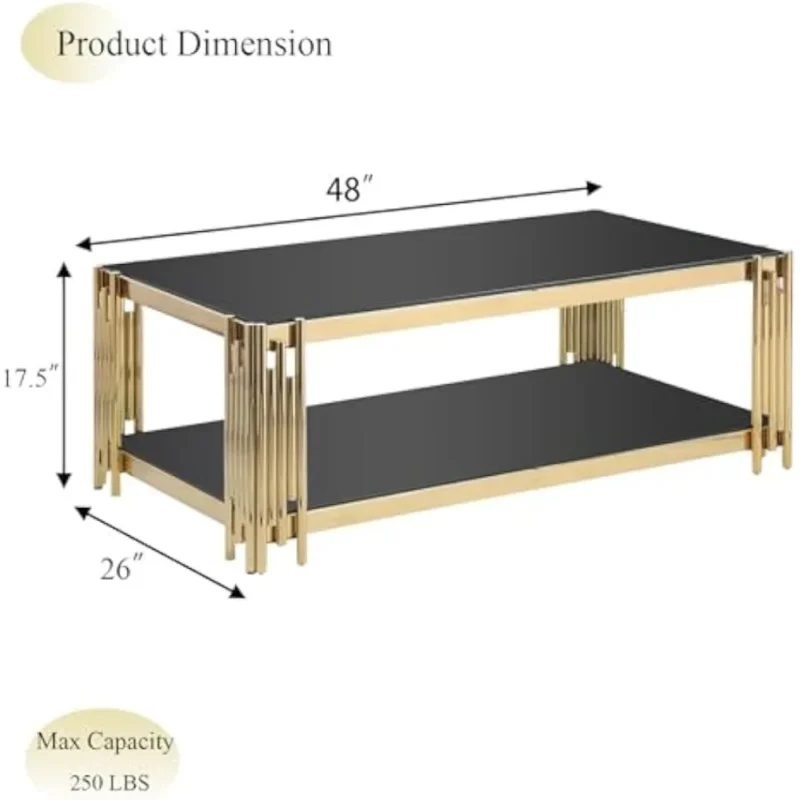 Rectangular Wooden Mid-Century Modern Coffee Table with Black Tempered Glass Top - Image 2