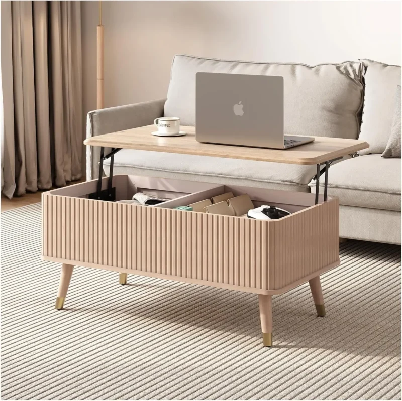 Square Wood Lift-Top Mid-Century Modern Coffee Table with Storage Compartment - Image 7
