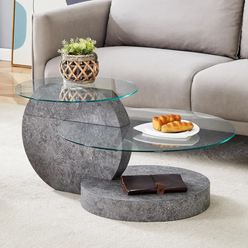 Round 3-Tier Glass Mid-Century Modern Coffee Table for Small Spaces - Image 9