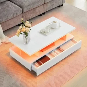 Rectangular LED Modern Coffee Table with High Gloss Finish and Storage Drawers