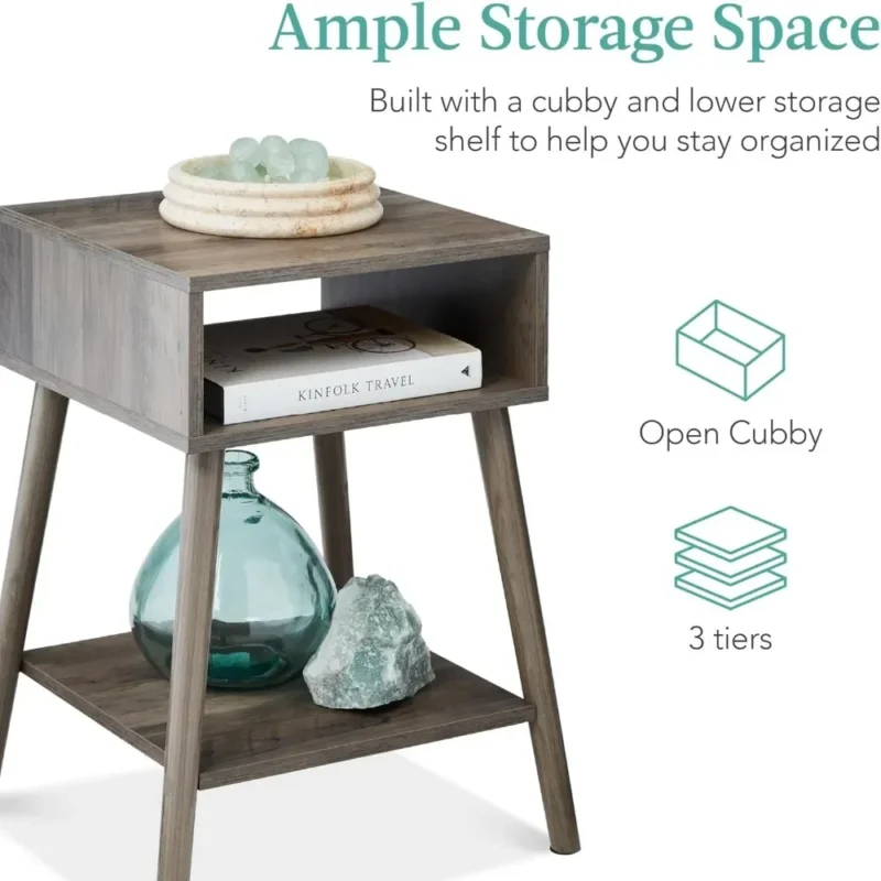 Square Walnut Wood Mid-Century Modern Side Table with Storage Cubby - Image 5