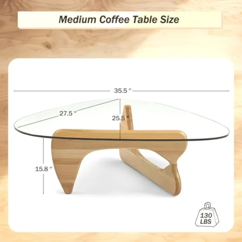 Triangular Glass Top Mid-Century Modern Coffee Table with Metal Frame - Image 2