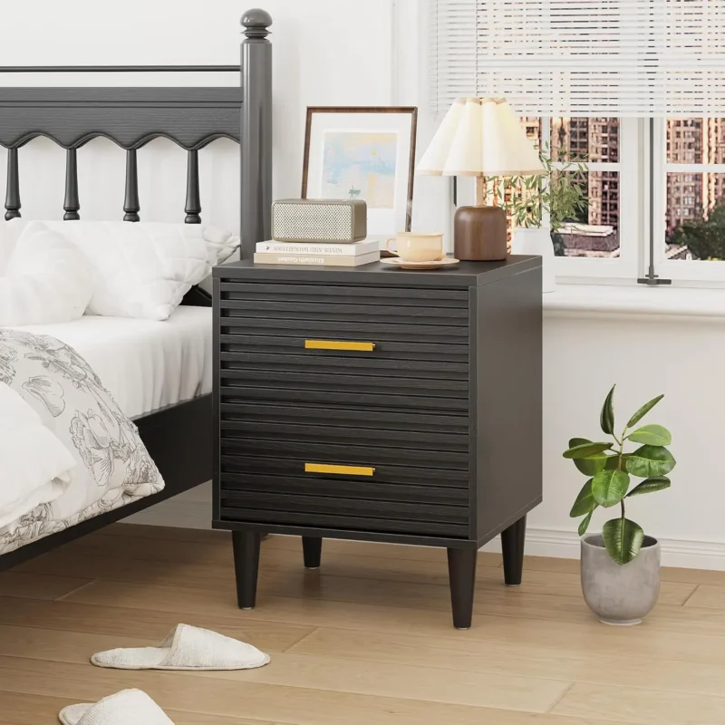 Wooden Two-Drawer Mid-Century Modern Nightstand Set of 2 - Image 8