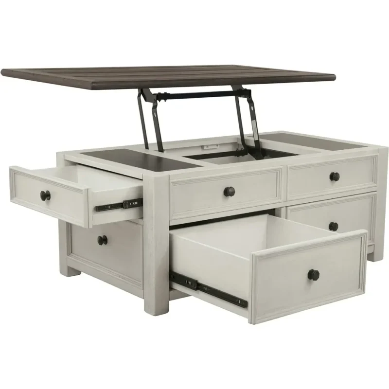 Rectangular Wood Farmhouse Lift Top Coffee Table With Storage Drawers - Image 5
