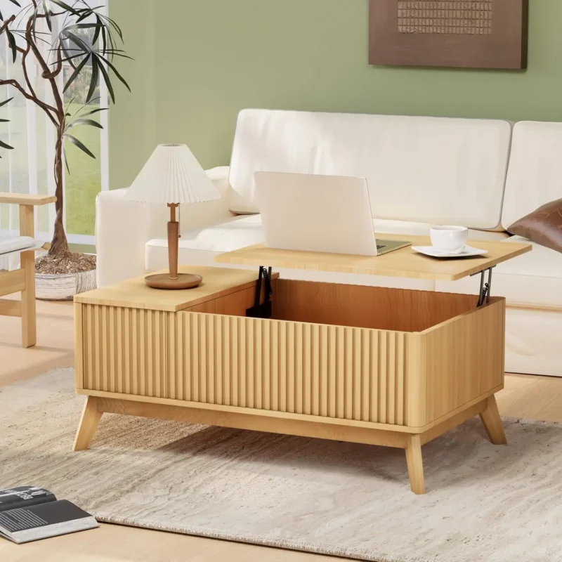 Rectangular Walnut Wood Mid-Century Modern Coffee Table with Lift Top - Image 8