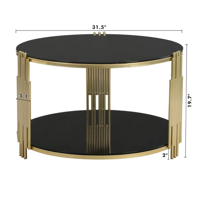 Round Glass Mid-Century Modern Coffee Table with Gold Metal Base - Image 6