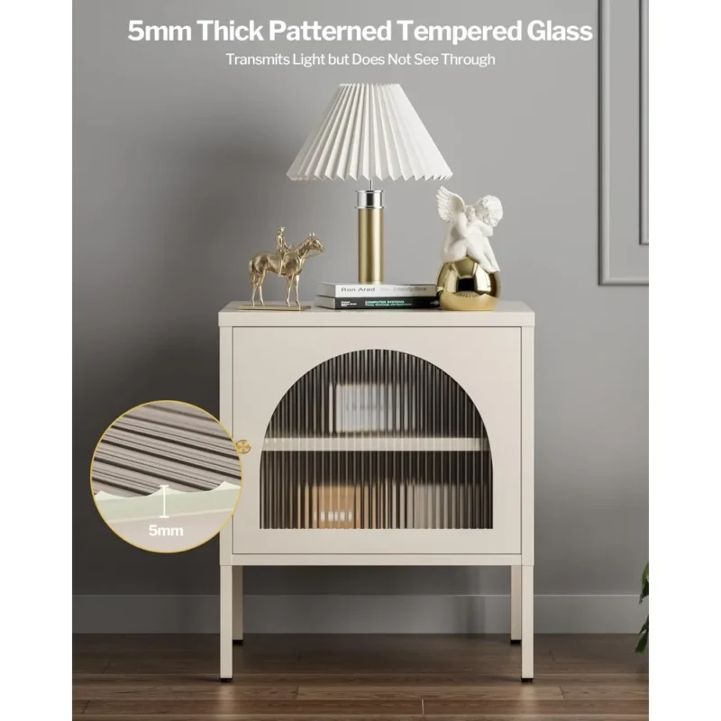 Fluted Glass Rectangular Mid-Century Modern Nightstand Set with Steel Frame - Image 4