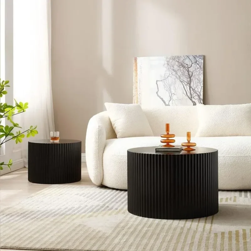 Round Nesting Black Wood Mid-Century Modern Coffee Tables Set of 2 - Image 5