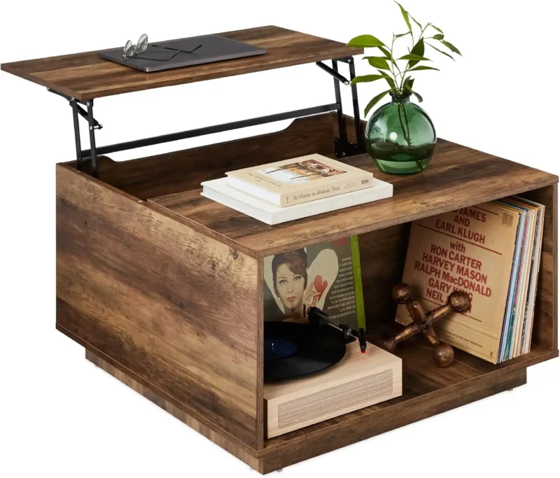 Square Lift Top Wood Coffee Table with Hidden Storage Modern Rustic - Image 7