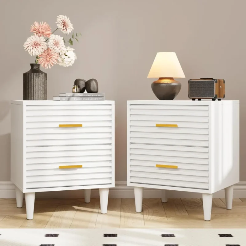 Walnut Wood Mid-Century Modern Nightstands Set of 2 with Storage Drawers - Image 9