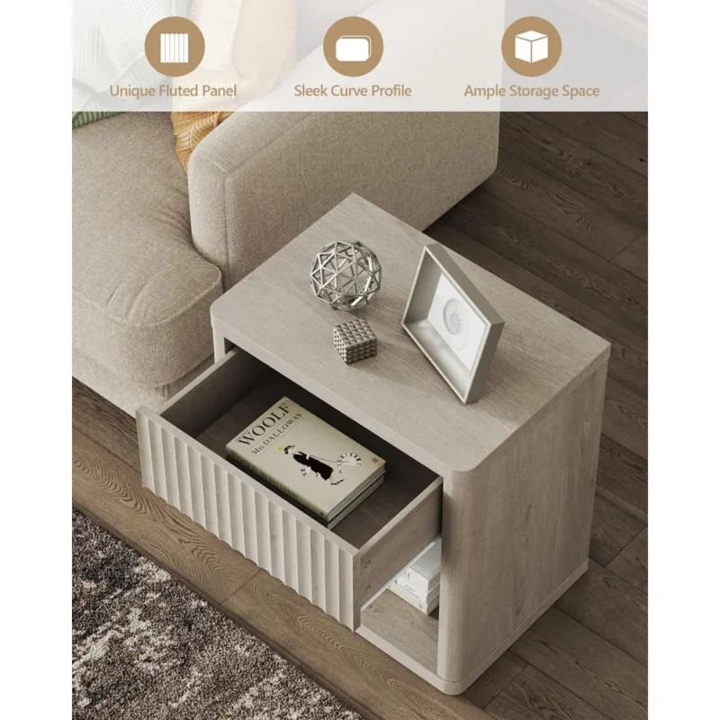 Rectangular Engineered Wood Mid-Century Modern Nightstands Set of 2 with Storage Drawer - Image 6