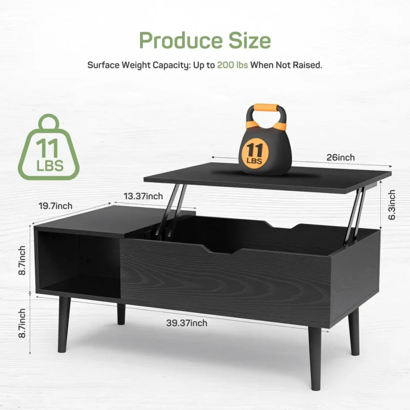 Rectangular Lift Top Mid-Century Modern Coffee Table with Hidden Storage - Image 3