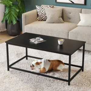Rectangular Black Wood Modern Minimalist Coffee Table with Open Storage