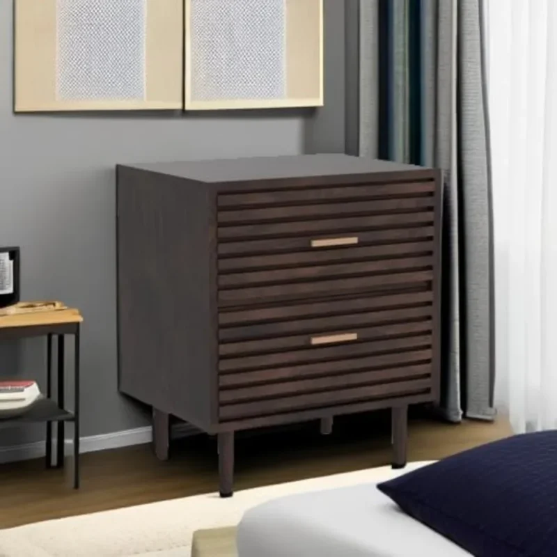 Walnut Wood Mid-Century Modern Nightstands Set of 2 with Storage Drawers - Image 6