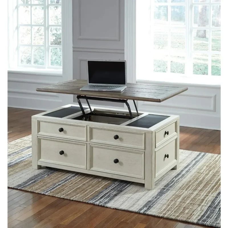 Rectangular Wood Farmhouse Lift Top Coffee Table With Storage Drawers - Image 4