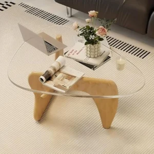 Triangular Glass Top Mid-Century Modern Coffee Table with Metal Frame
