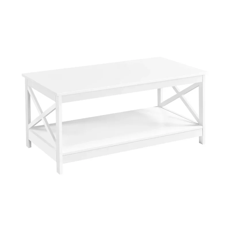 Rectangular Mahogany Mid-Century Modern Coffee Table with X-Frame Storage Shelf - Image 5
