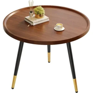Round Solid Wood Mid-Century Modern Coffee Table with Hairpin Legs