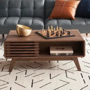 Rectangular Engineered Wood Mid-Century Modern Coffee Table with Storage