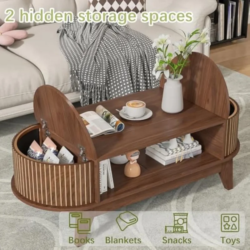 Rectangular Wood Mid-Century Modern Coffee Table with Hidden Storage Compartments - Image 5