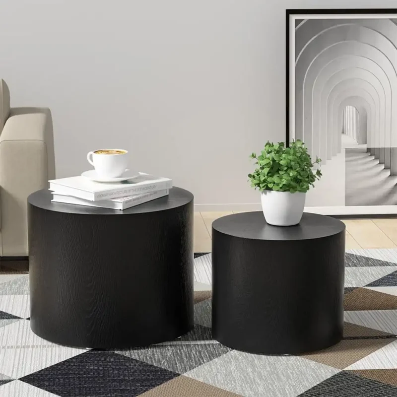 Round Nesting Mid-Century Modern Coffee Table Set with Wooden Legs - Image 7