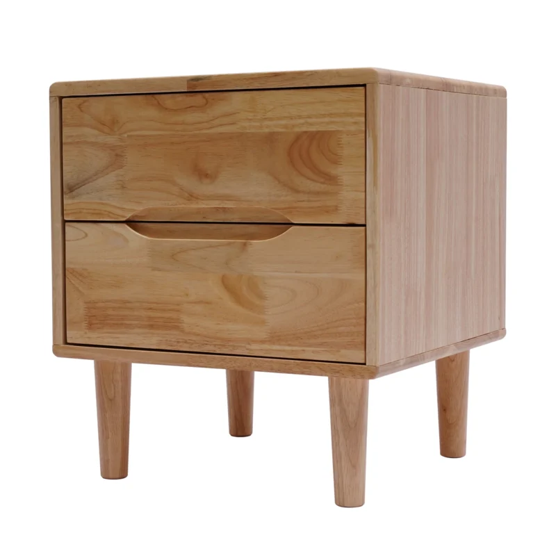 Oak Wood Mid-Century Modern Nightstand with 2 Storage Drawers - Image 6