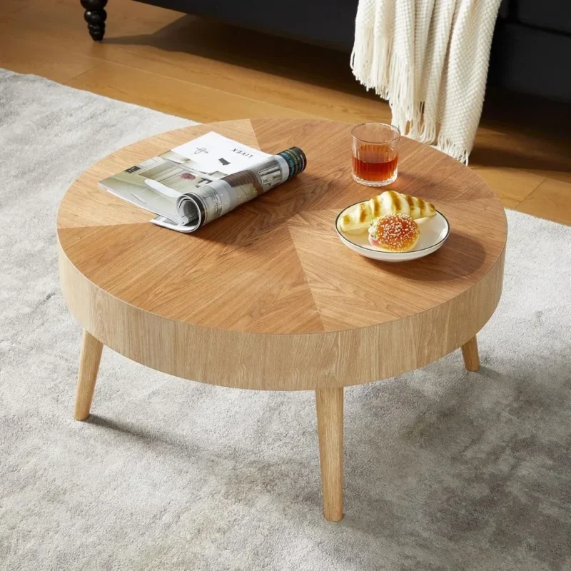 Round Nesting Solid Wood Mid-Century Modern Coffee Table Set of 2 - Image 6