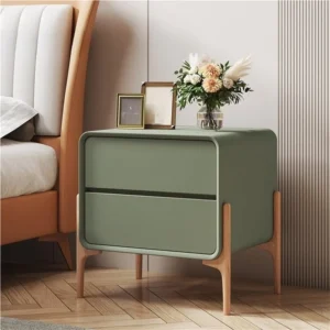 Green Wooden Nightstand with 2 Storage Drawers and Tall Legs Mid-Century Modern