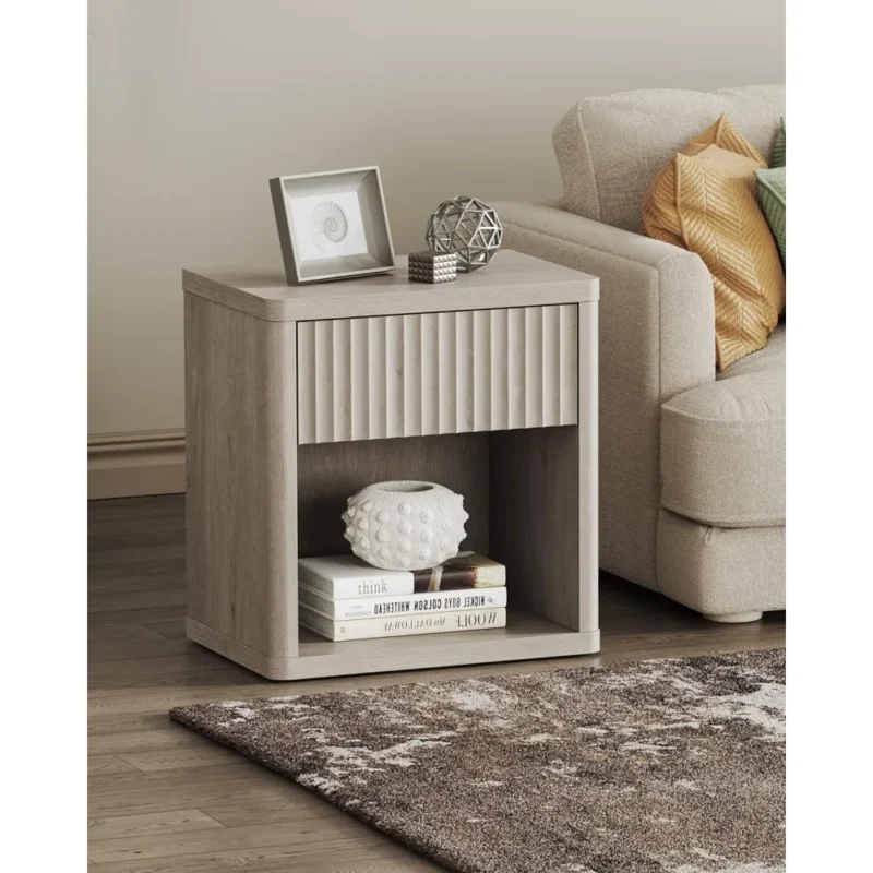 Rectangular Engineered Wood Mid-Century Modern Nightstands Set of 2 with Storage Drawer - Image 4