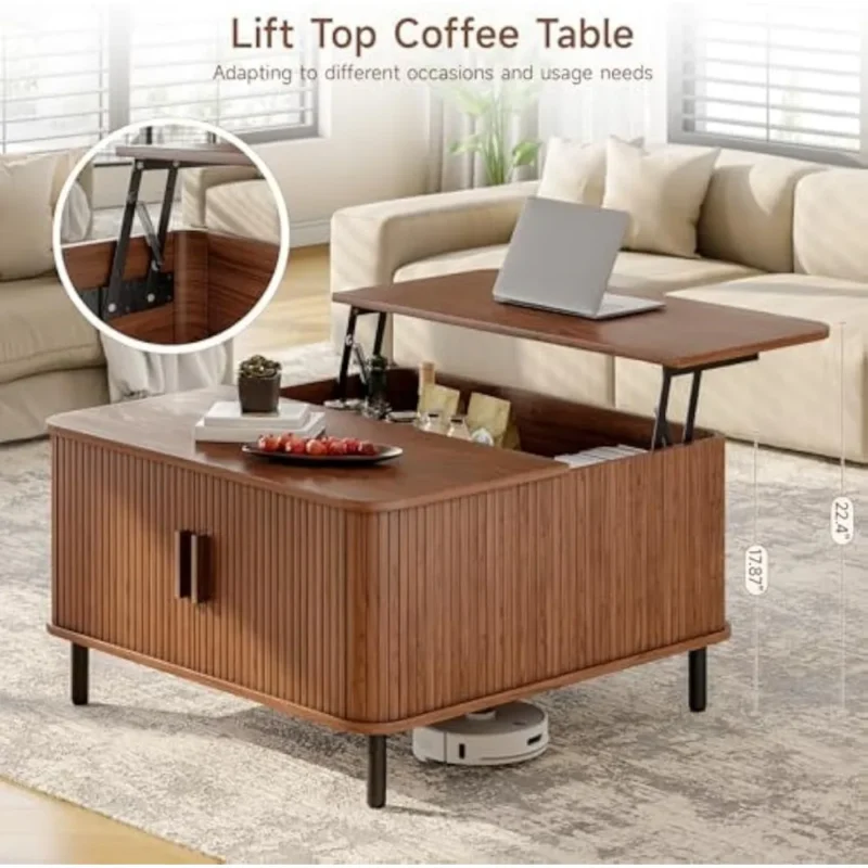 Square Wooden Lift Top Mid-Century Modern Coffee Table with Hidden Storage - Image 4