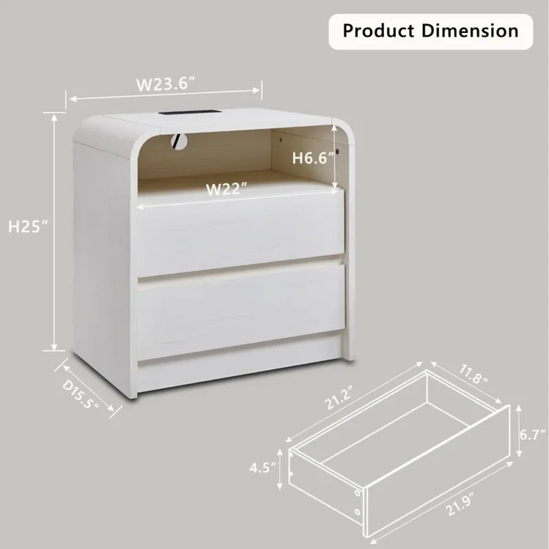 Modern Wood Nightstand with Charging Station and Dual Storage Drawers - Image 2