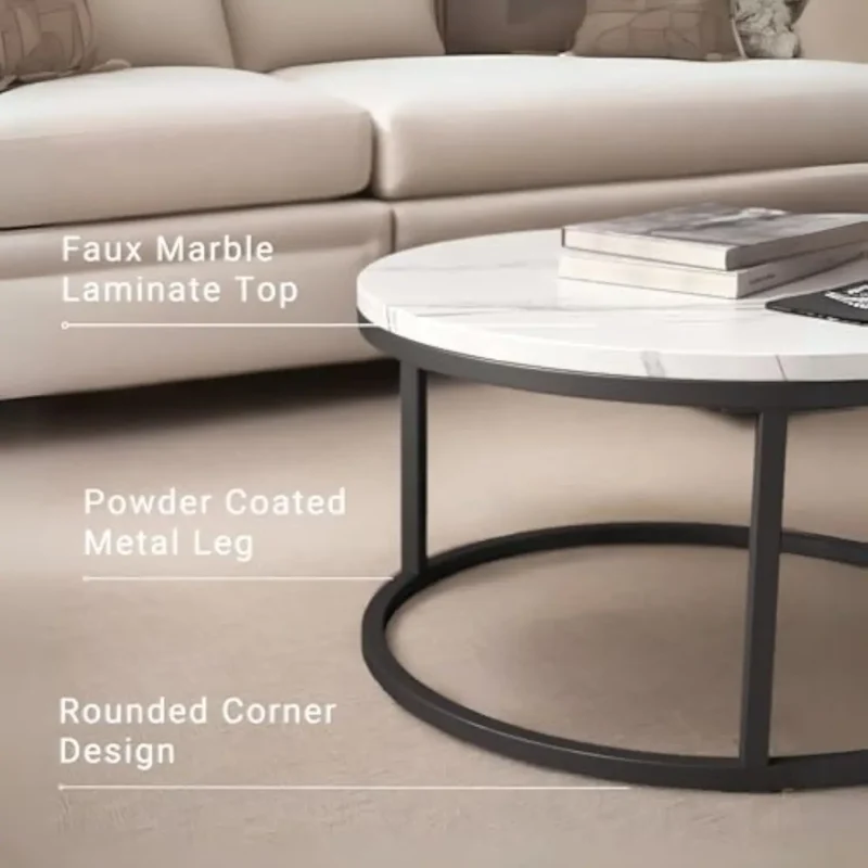 Round Walnut Wood Mid-Century Modern Nesting Coffee Tables Set - Image 5