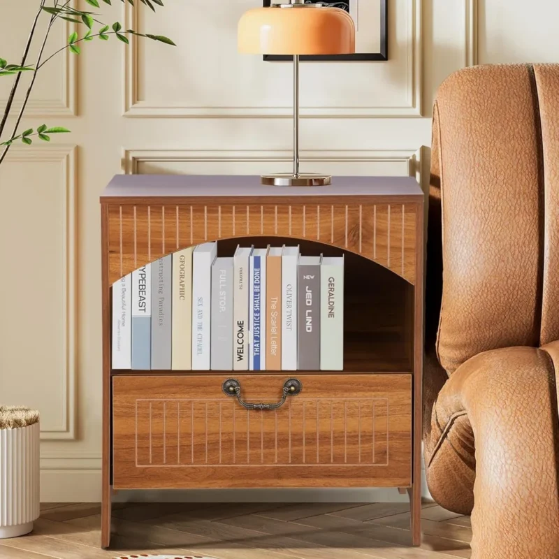 Mid-Century Modern Nightstand Set with Storage Drawer and Open Compartment - Image 5