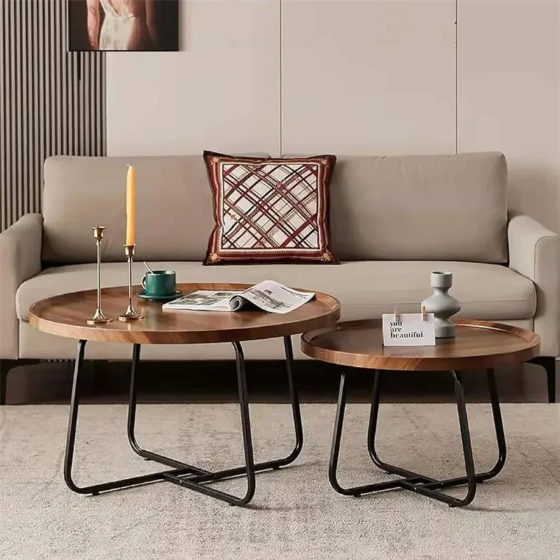 Round Fluted Design Mid-Century Modern Coffee Table Set - 20" & 28" Nesting Tables - Image 2