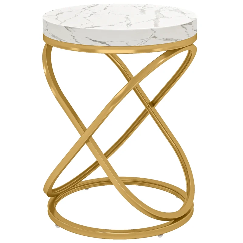 Round Faux Marble Top Side Table with Gold X-Base Modern Accent Table - Image 7