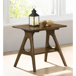 Rectangular Walnut Wood Mid-Century Modern End Table with Storage Shelf