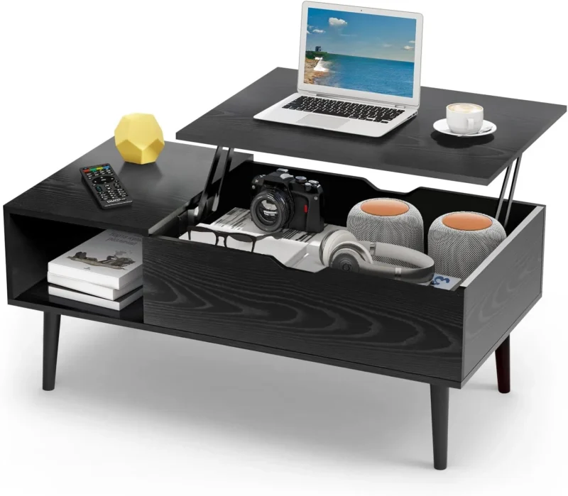 Rectangular Lift Top Mid-Century Modern Coffee Table with Hidden Storage - Image 2