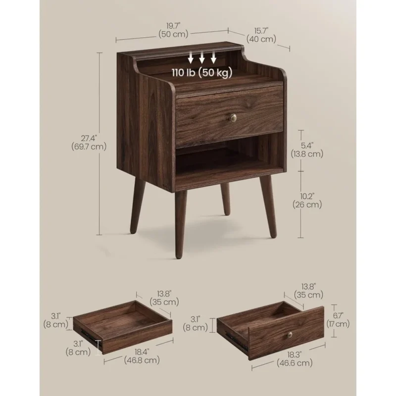 Modern Engineered Wood Mid-Century Nightstands Set of 2 with Hidden Drawers - Image 6