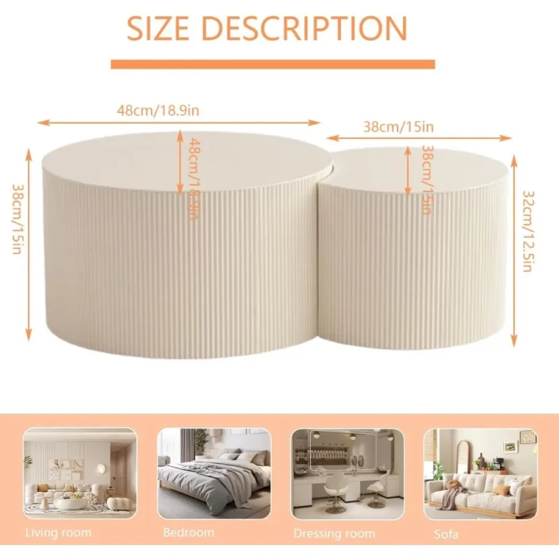 Round Nesting Mid-Century Modern Coffee Tables Set with Wave Design - Image 2