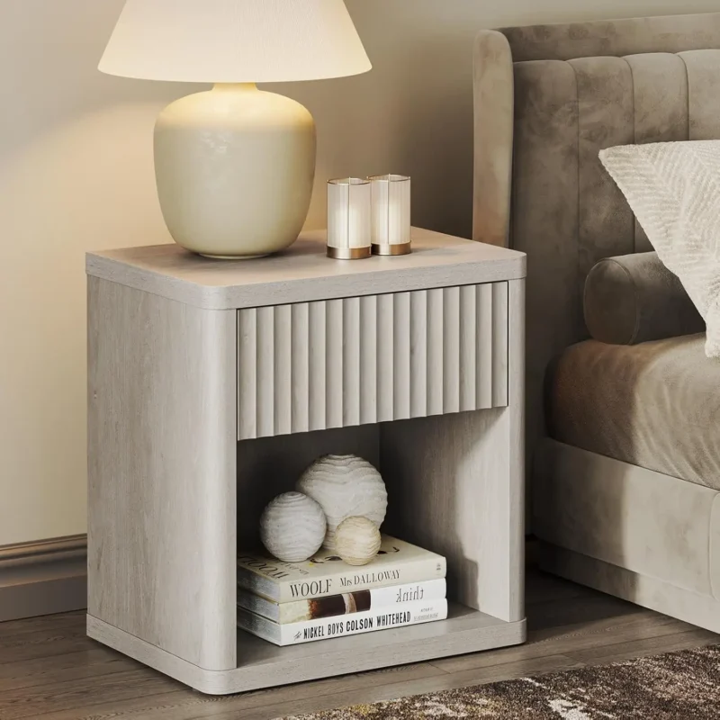 Rectangular Engineered Wood Mid-Century Modern Nightstands Set of 2 with Storage Drawer - Image 7