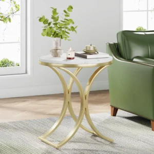 Round Metal End Table with Gold Frame Modern Accent Side Table