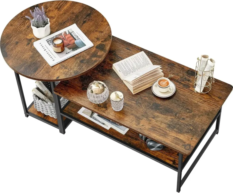 Rectangular Wood 2-in-1 Detachable Mid-Century Modern Coffee Table Set - Image 8