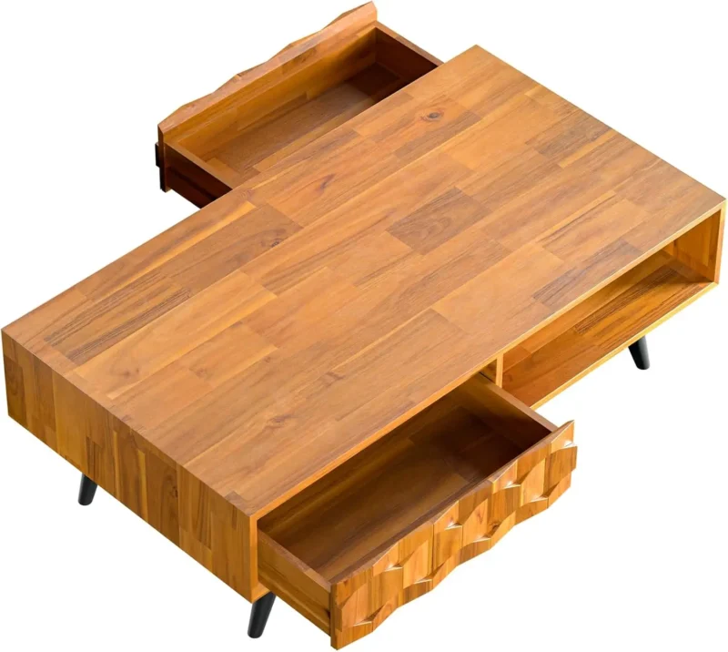 Rectangular Solid Wood Mid-Century Modern Coffee Table with Storage Shelf - Image 3