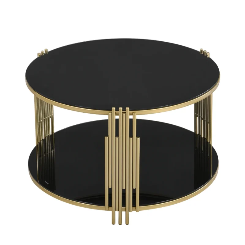 Round Glass Mid-Century Modern Coffee Table with Gold Metal Base - Image 8